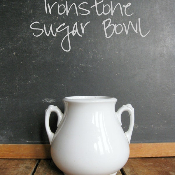 White Ironstone Sugar Bowl with Handle Detail, 1890s Sugar Jar, Antique Ironstone Sugar, No Lid, J&G Meakin Ironstone