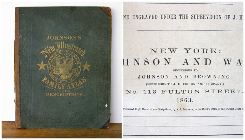 Antik karta över delstaten New York, 1863 Johnsons familjeatlas, äkta antik handkolorerad karta över New York, inte ett tryck bild 5