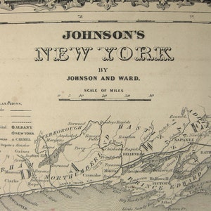 Antik karta över delstaten New York, 1863 Johnsons familjeatlas, äkta antik handkolorerad karta över New York, inte ett tryck bild 3