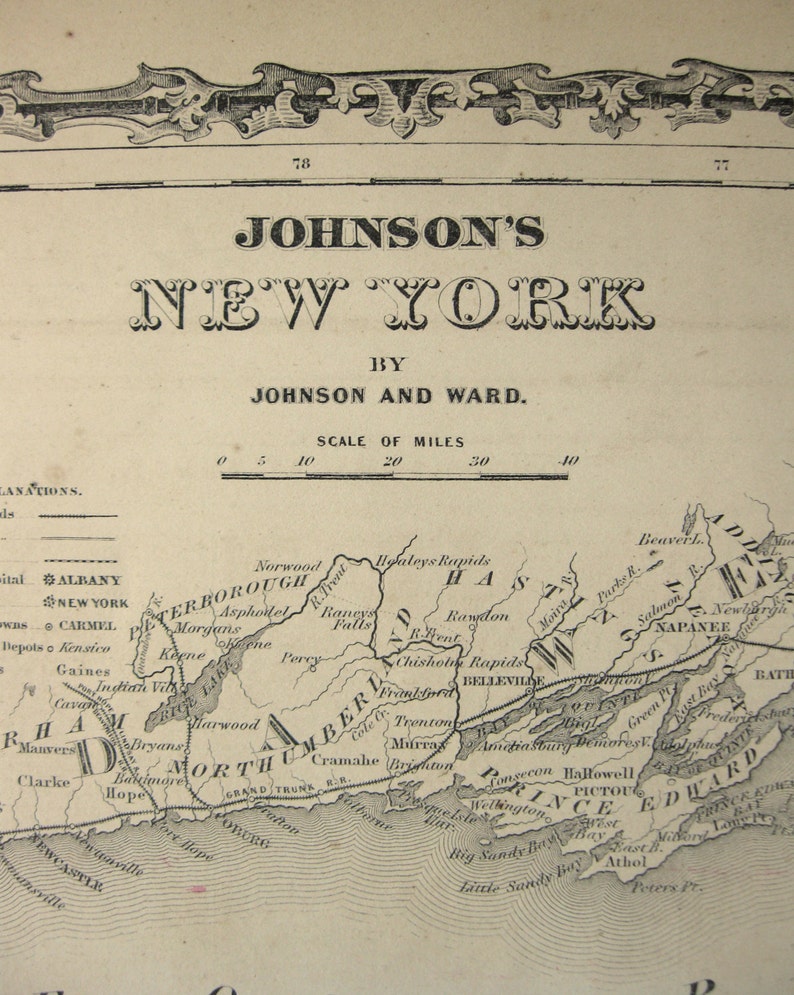 Antik karta över delstaten New York, 1863 Johnsons familjeatlas, äkta antik handkolorerad karta över New York, inte ett tryck bild 3