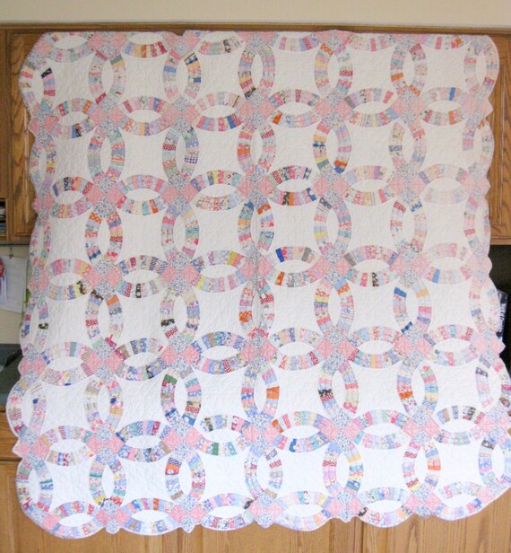 Antique Quilt Double Wedding Ring Quilt Hand Made Multi Etsy