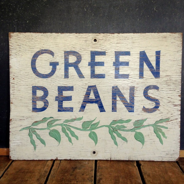 Antique Painted Sign, Green Beans Sign, Vintage Produce Sign, Farm Stand, AAFA, Hand Painted, Weiler Fruit Farm, Dayton, OH