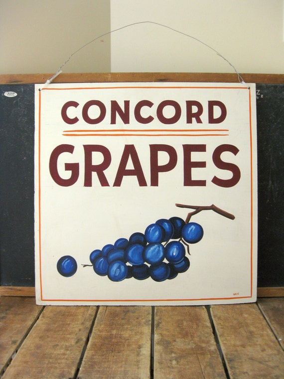 Antique Painted Sign, Concord Grapes Sign, Vintage Produce Sign, Farm Stand, AAFA, Hand Painted Sign, Weiler Fruit Farm, Dayton, OH