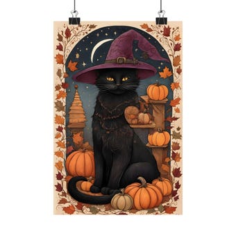 Black Cat Witch Folk Art Print photo 2