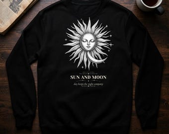 Sun and Moon Sweatshirt, Engraved Celestial Faces Crewneck, 90s Whimsigoth Gift (Comfort Colors)