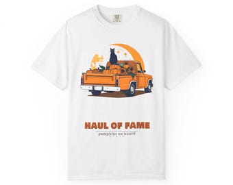 Haul of Fame Shirt, Vintage Pumpkin Truck Halloween Tee, Retro Fall Comfort Colors T-Shirt, Black Cat Autumn Gift