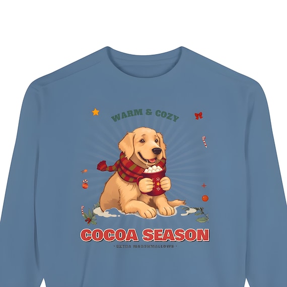 Cocoa Season Dog Sweatshirt — Comfort Colors crewneck sweatshirt by WedgeAtelier