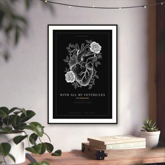 Anatomical Heart and Rose Print — art print by WedgeAtelier