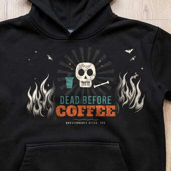 Dead Before Coffee Halloween Hoodie photo 3