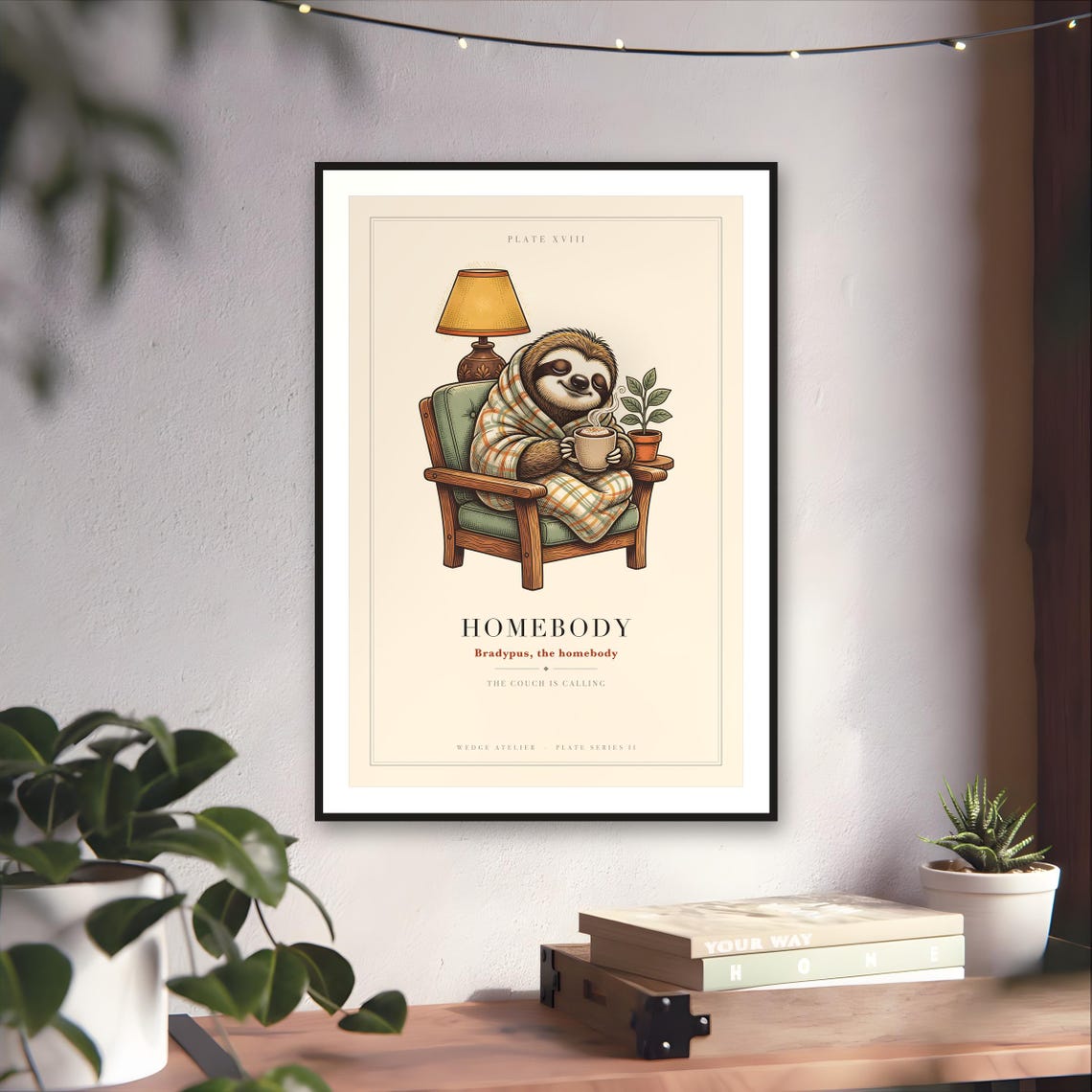 Homebody Sloth Print — art print by WedgeAtelier