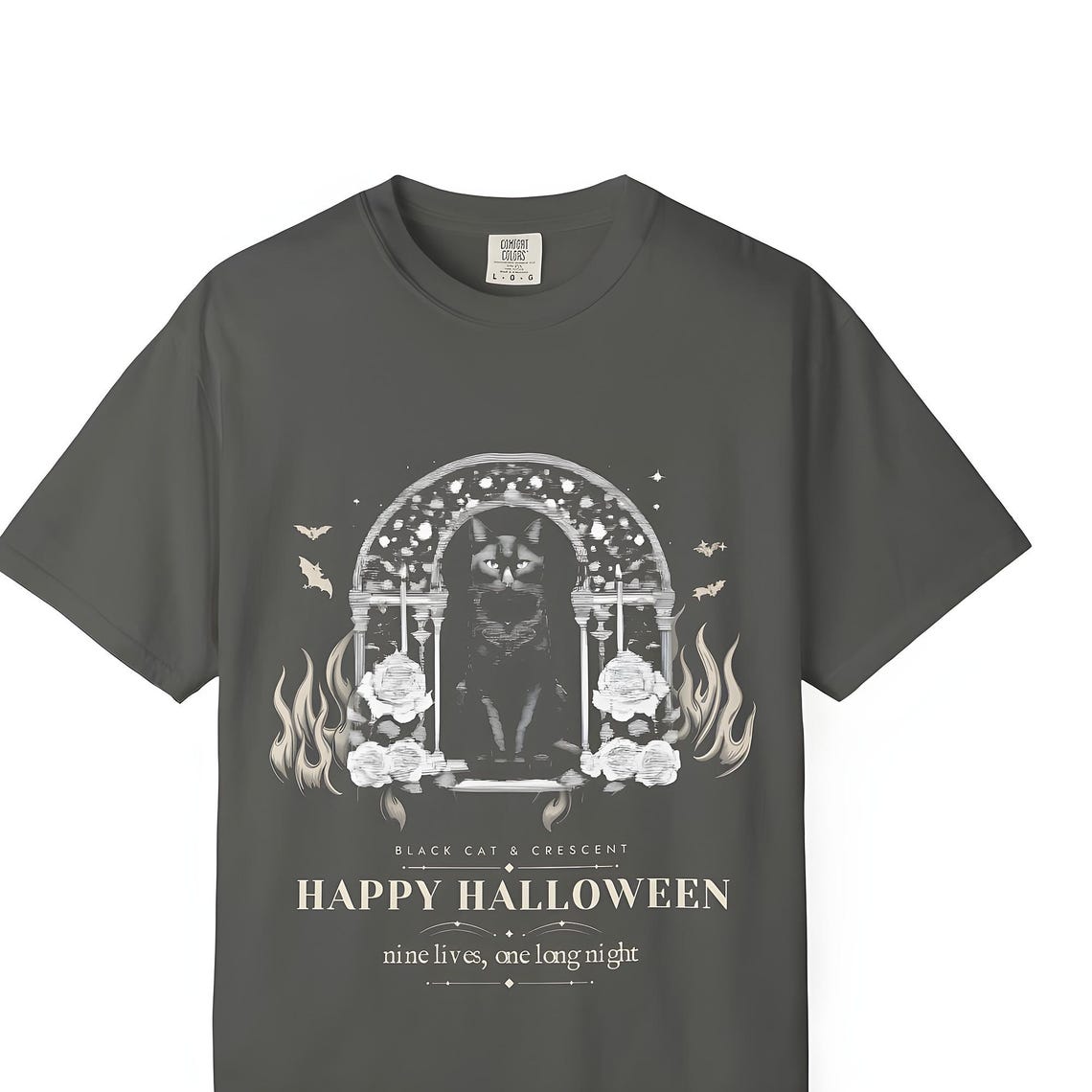 Gothic Black Cat Halloween T-Shirt — Comfort Colors tee by WedgeAtelier