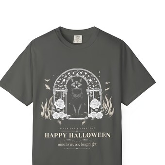 Gothic Roses Candles Black Cat Halloween Shirt photo 2