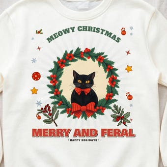 Merry and Feral Black Cat Wreath Sweatshirt photo 3