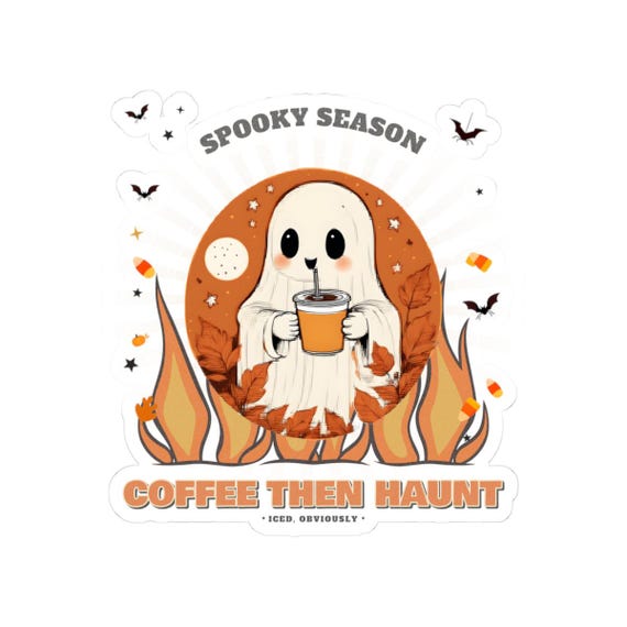 Ghost Coffee Lover Sticker — kiss-cut vinyl sticker by WedgeAtelier
