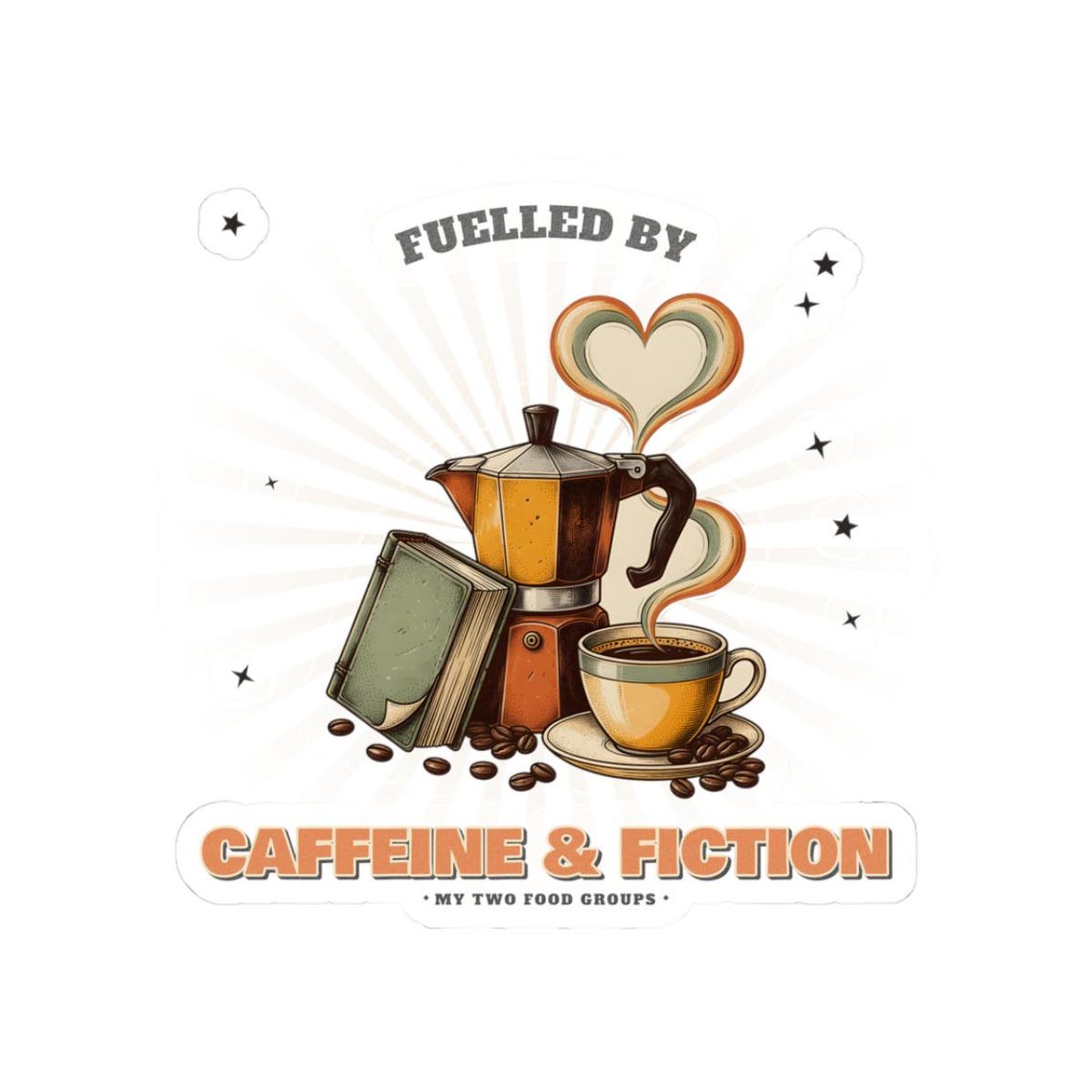 Caffeine and Fiction Sticker — kiss-cut vinyl sticker by WedgeAtelier
