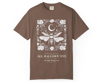 All Hallows Eve Shirt, Death's Head Moth Halloween Tee, Gothic Engraving T-Shirt, Dark Academia Witchy Gift, Comfort Colors
