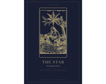 The Star Tarot Card Print, Celestial Hope Wall Art, Gold Navy Major Arcana Poster (Unframed)
