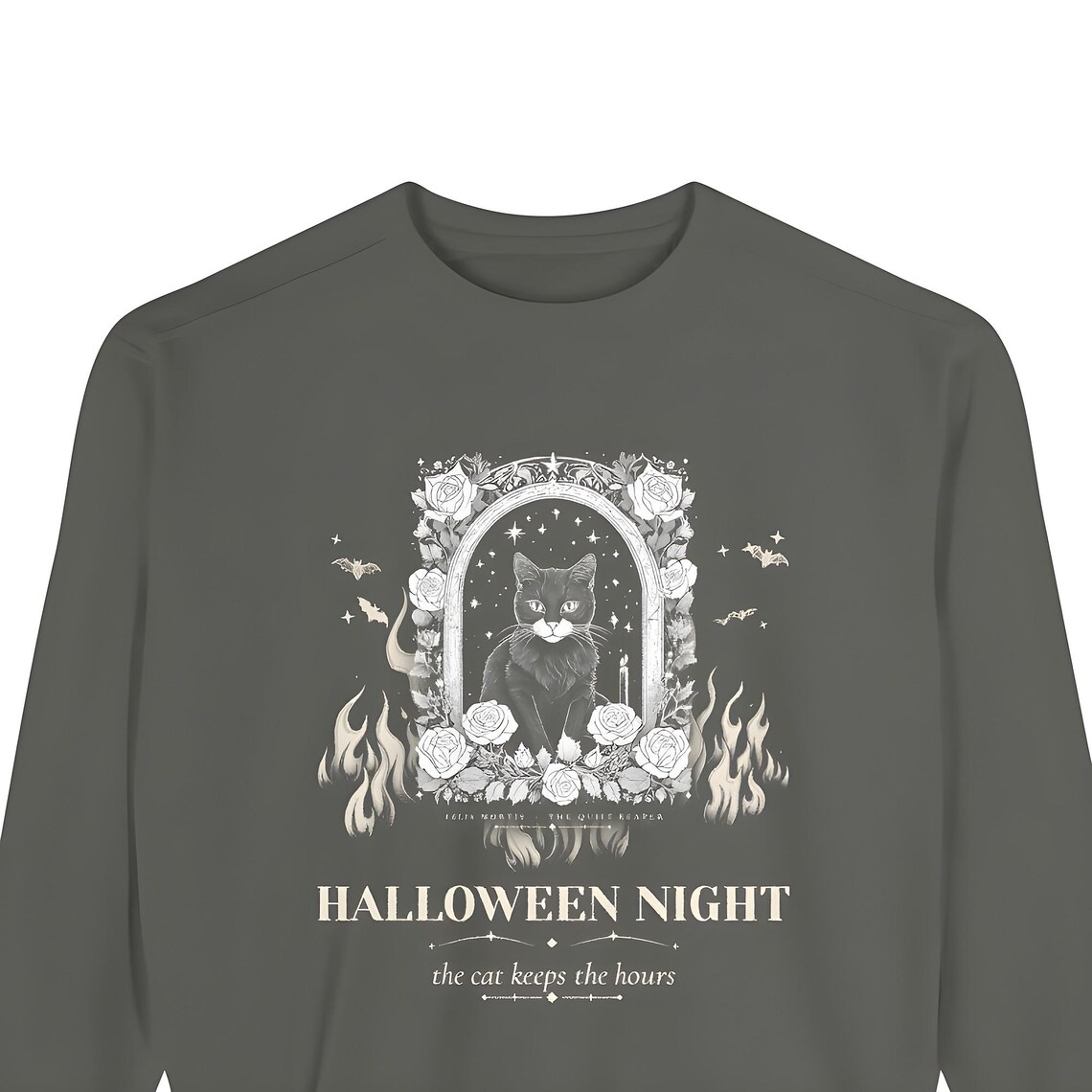 Gothic Black Cat Tarot Sweatshirt — Comfort Colors crewneck sweatshirt by WedgeAtelier