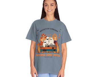 Books and Boos Ghost Tee, Spooky Book Lover Halloween Shirt (Comfort Colors)