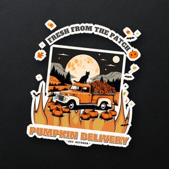 Retro Pumpkin Truck Sticker photo 4