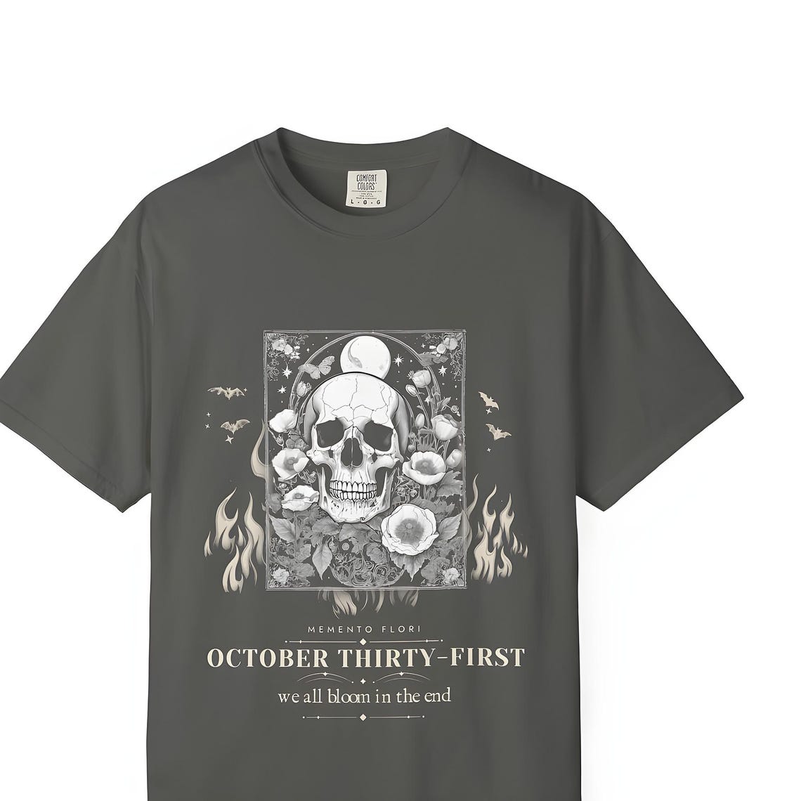 Gothic Skull and Poppies T-Shirt — Comfort Colors tee by WedgeAtelier