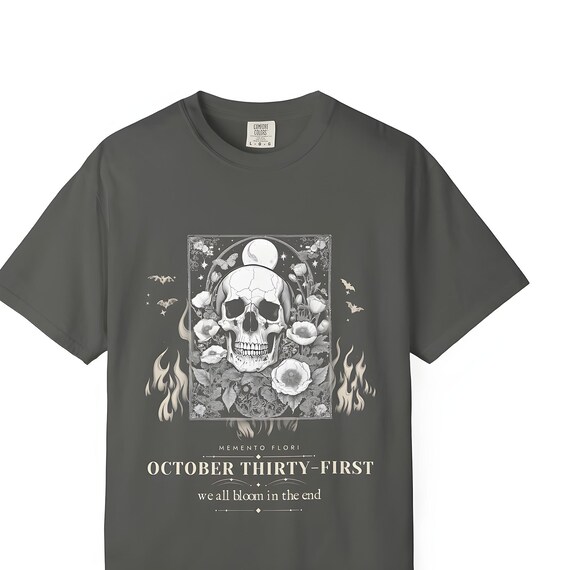 Gothic Skull and Poppies T-Shirt — Comfort Colors tee by WedgeAtelier
