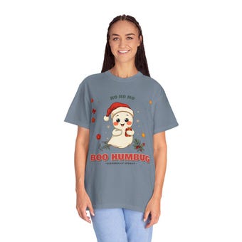 Boo Humbug Ghost Santa Hat Christmas Tee photo 2