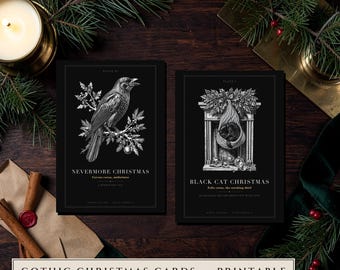 Gothic Christmas Cards Printable Set, 8 Designs, 5x7 (PDF + JPG Download)