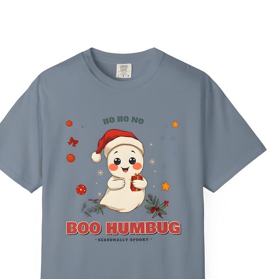 Boo Humbug Ghost in Santa Hat Christmas Tee — Comfort Colors tee by WedgeAtelier