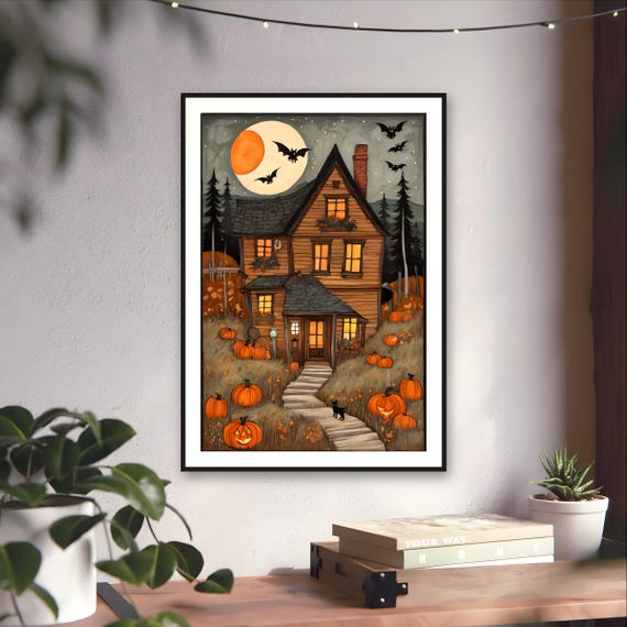 Haunted Cottage Folk Art Print — art print by WedgeAtelier