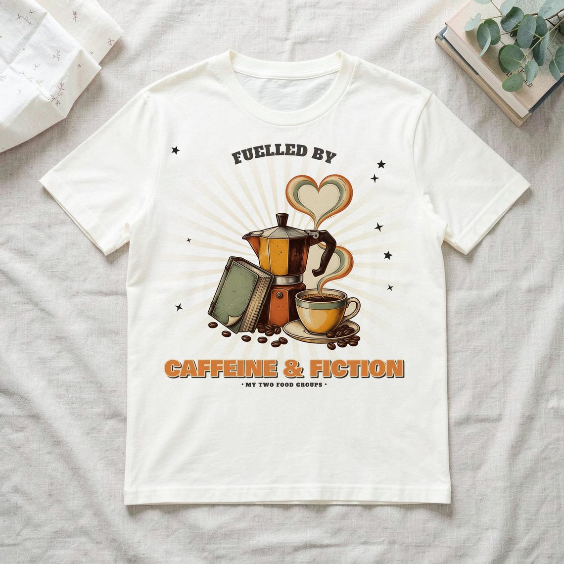 Caffeine & Fiction Tee by WedgeAtelier