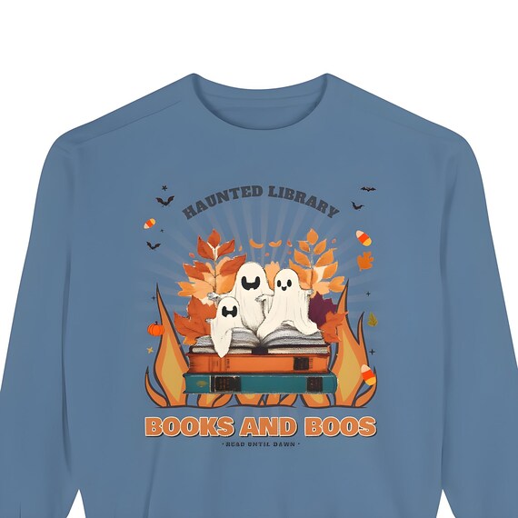 Comfort Colors Books and Boos Sweatshirt — Comfort Colors crewneck sweatshirt by WedgeAtelier