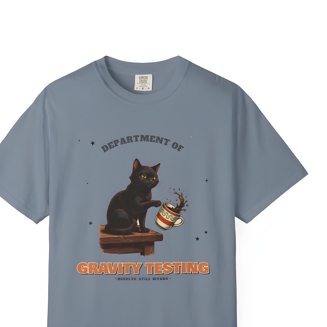 Gravity Testing Cat Shirt — Comfort Colors tee by WedgeAtelier