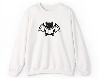 Embroidered Reading Bat Sweatshirt, Bookish Halloween Crewneck