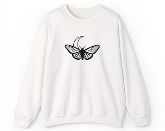 Embroidered Moth and Crescent Moon Sweatshirt, Gothic Crewneck