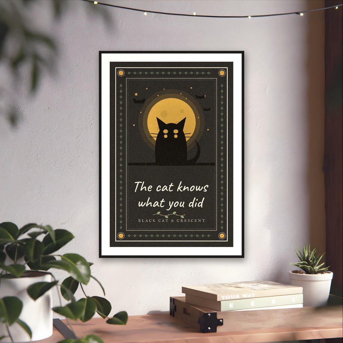 Black Cat Moon Folk Art Print — art print by WedgeAtelier