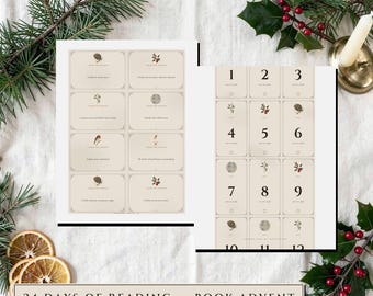 24 Days of Reading Book Advent Calendar, Printable Tags, Prompts (PDF)