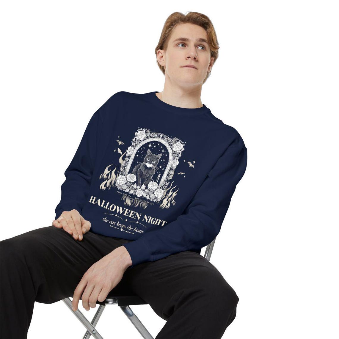 Gothic Cat Halloween Sweatshirt by WedgeAtelier