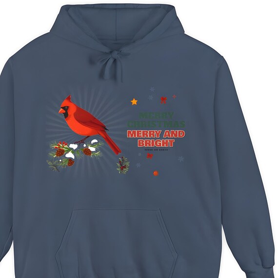 Cardinal on Snowy Pine Christmas Hoodie — Comfort Colors hoodie by WedgeAtelier