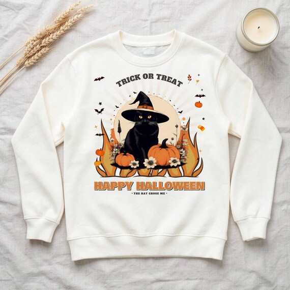Witch Cat Halloween Sweatshirt by WedgeAtelier