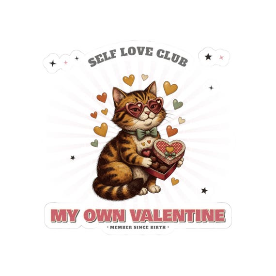 Self Love Club Cat Sticker — kiss-cut vinyl sticker by WedgeAtelier