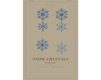 Snowflake Print, Snow Crystal Study Wall Art, Navy Winter Specimen Plate, Science Poster, Minimalist Christmas Decor