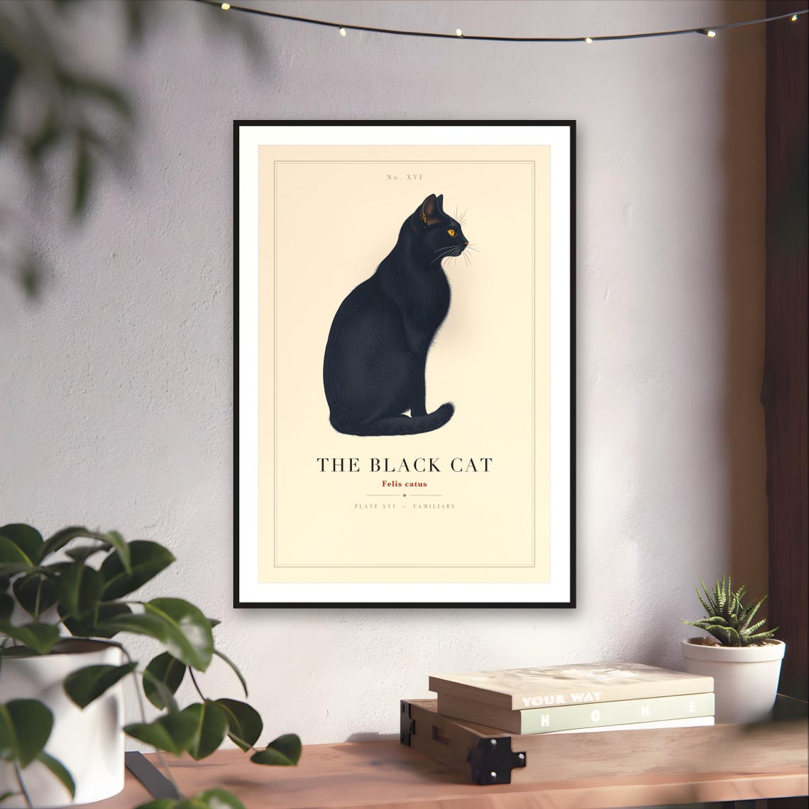 Black Cat and Moon Print — art print by WedgeAtelier