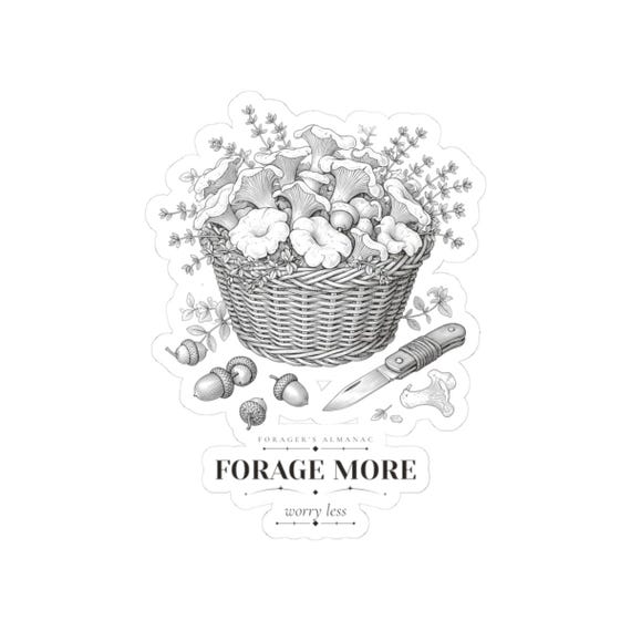 Foraging Mushroom Sticker — kiss-cut vinyl sticker by WedgeAtelier