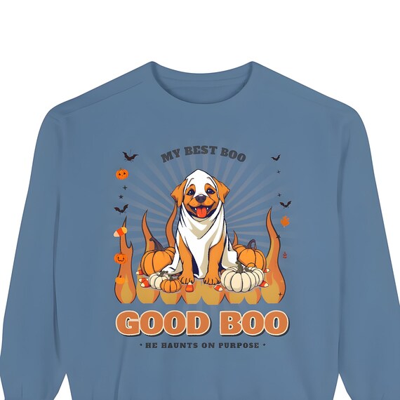 Good Boo Dog Ghost Sweatshirt — Comfort Colors crewneck sweatshirt by WedgeAtelier