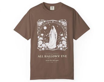All Hallows Eve Ghost Shirt, Gothic Halloween Engraving Tee, Spooky Vintage T-Shirt, Dark Academia Gift, Comfort Colors