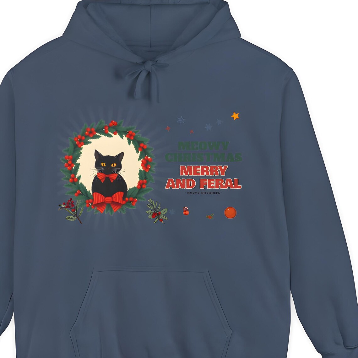 Merry and Feral Black Cat Wreath Hoodie — Comfort Colors hoodie by WedgeAtelier