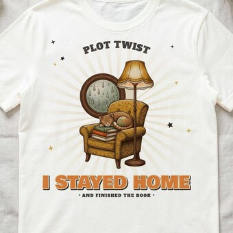 Plot Twist I Stayed Home Reading Cat Tee photo 3
