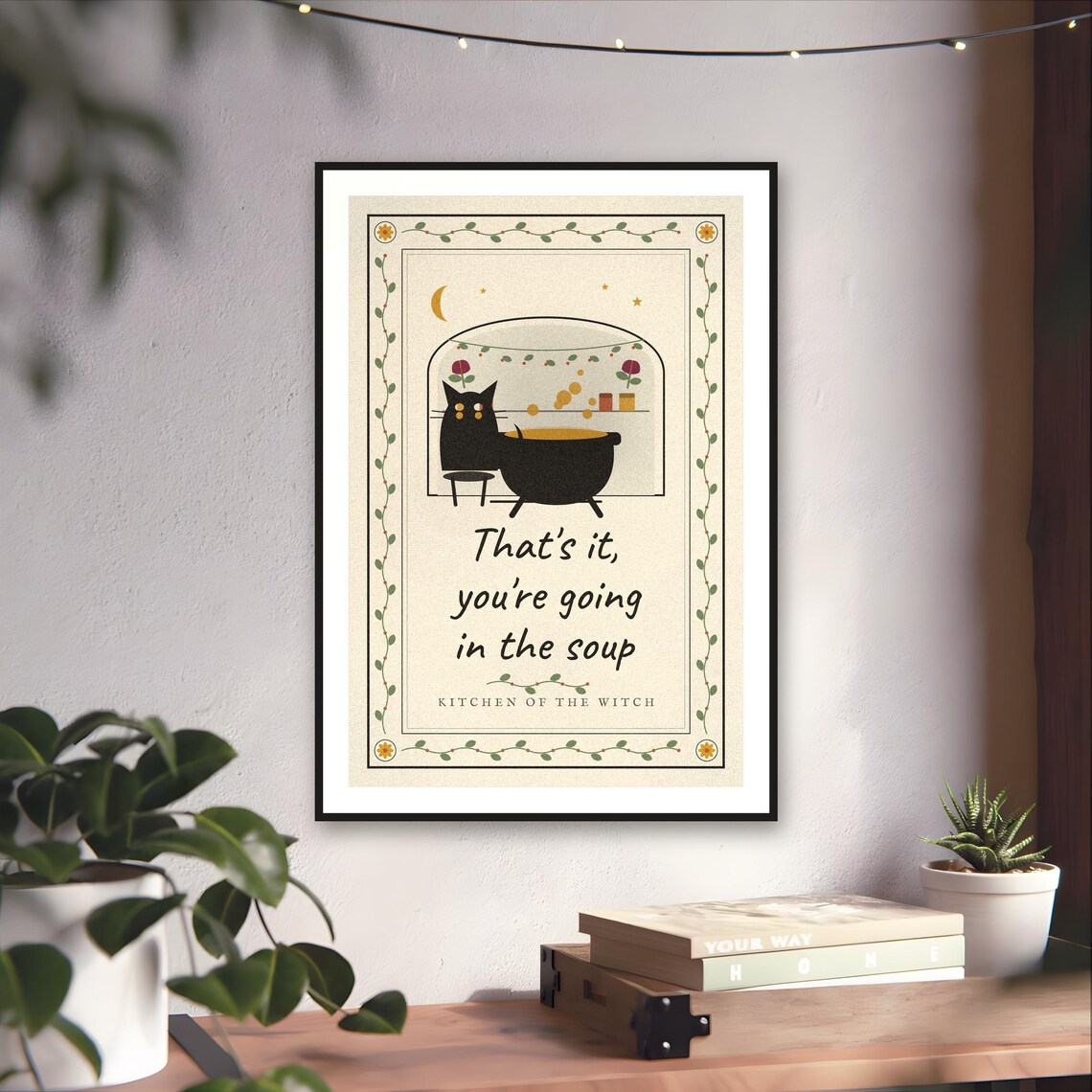 Black Cat Cauldron Folk Art Print — art print by WedgeAtelier