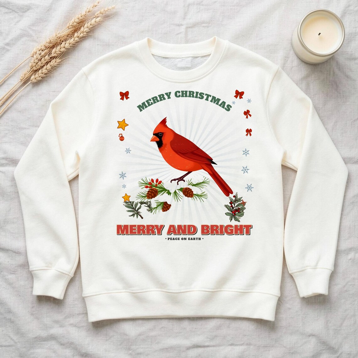 Retro Cardinal Christmas Sweatshirt by WedgeAtelier
